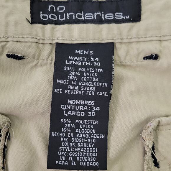No Boundaries Pants Men's Beige Cargo Utility Convertible 34x30 Y2K Gorpcore - Picture 3 of 8